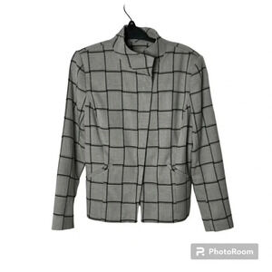 Halogen plaid blazer,jacket ,fitted,half zip jacket,chinese collar,career EC